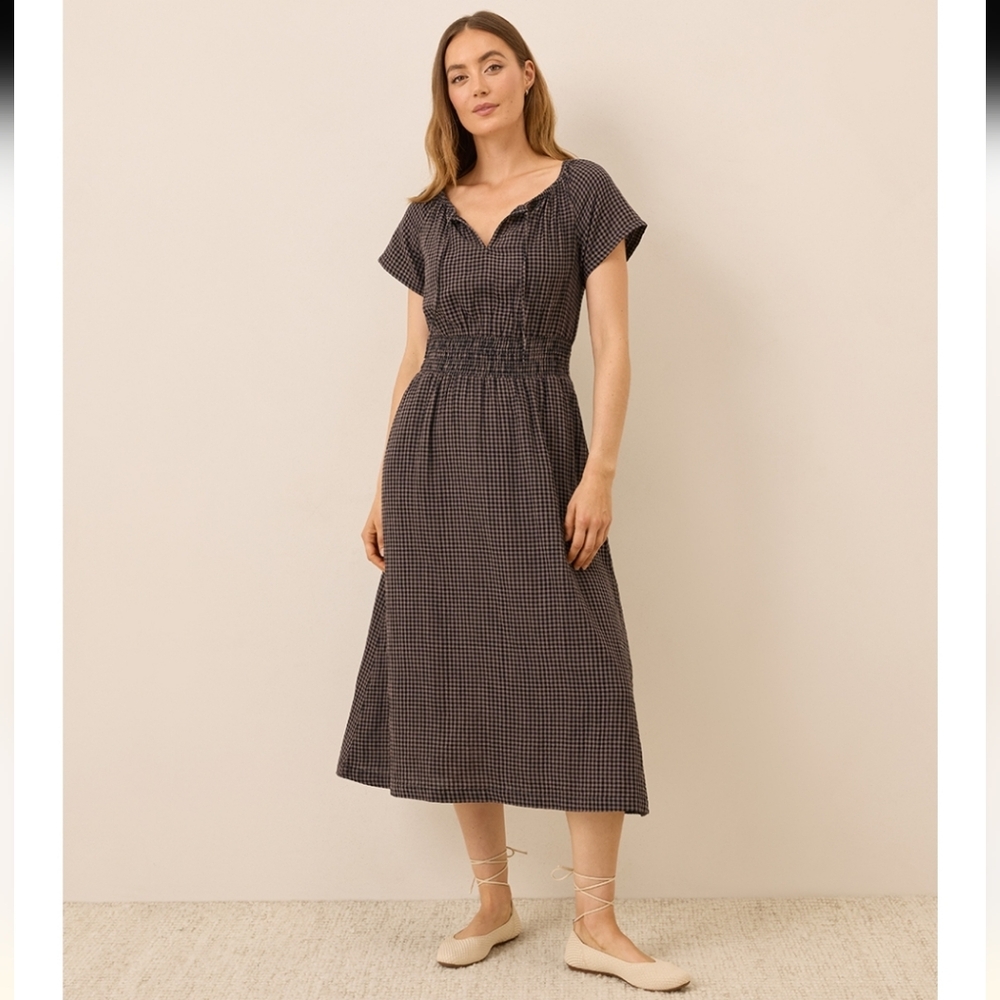 Pact Black and White Gingham Midi Dress